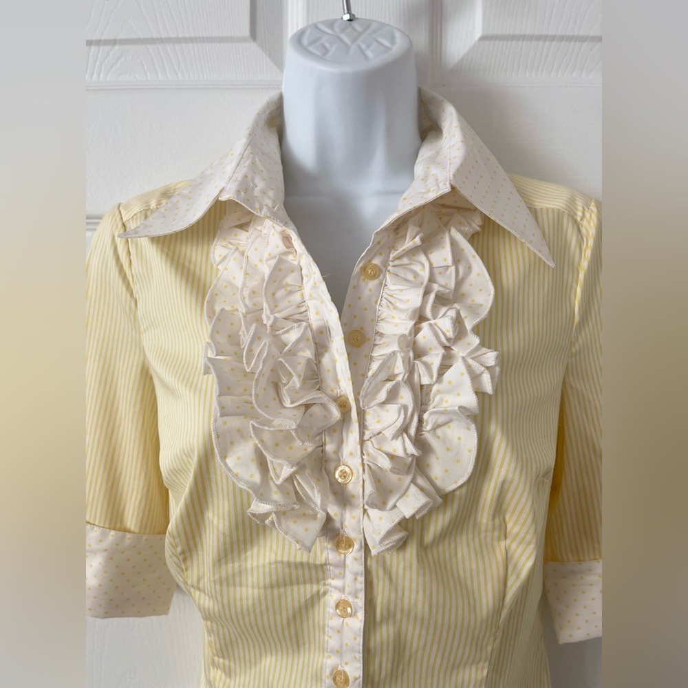 Bebe Y2K RARE Vintage Yellow Striped Blouse with Ruffle Detail. Size Small. - Picture 4 of 9